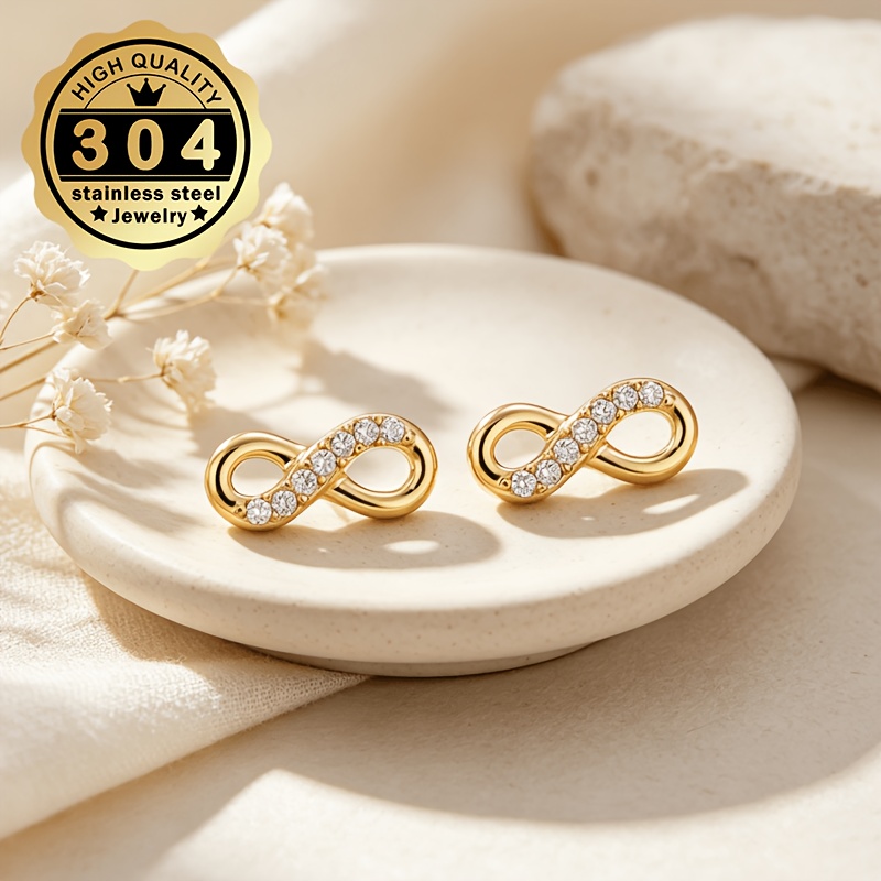 Women's Infinite Stainless Steel Stud Earrings with Zirconia